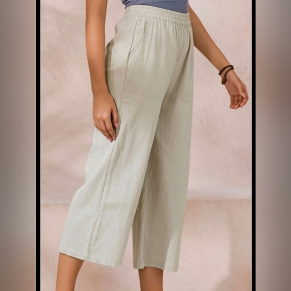Elegant Cream Wide-Leg Women's‎ Pants